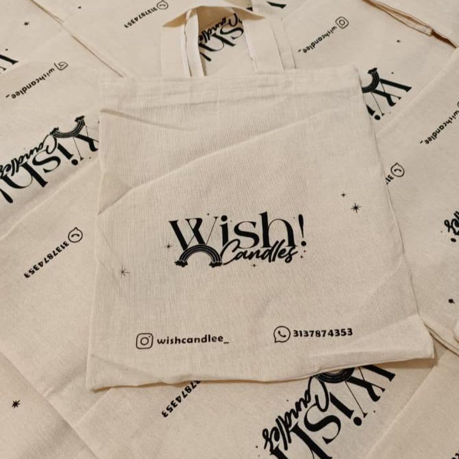 Bolsa de liencillo de algodón con cargaderas y marca estampada